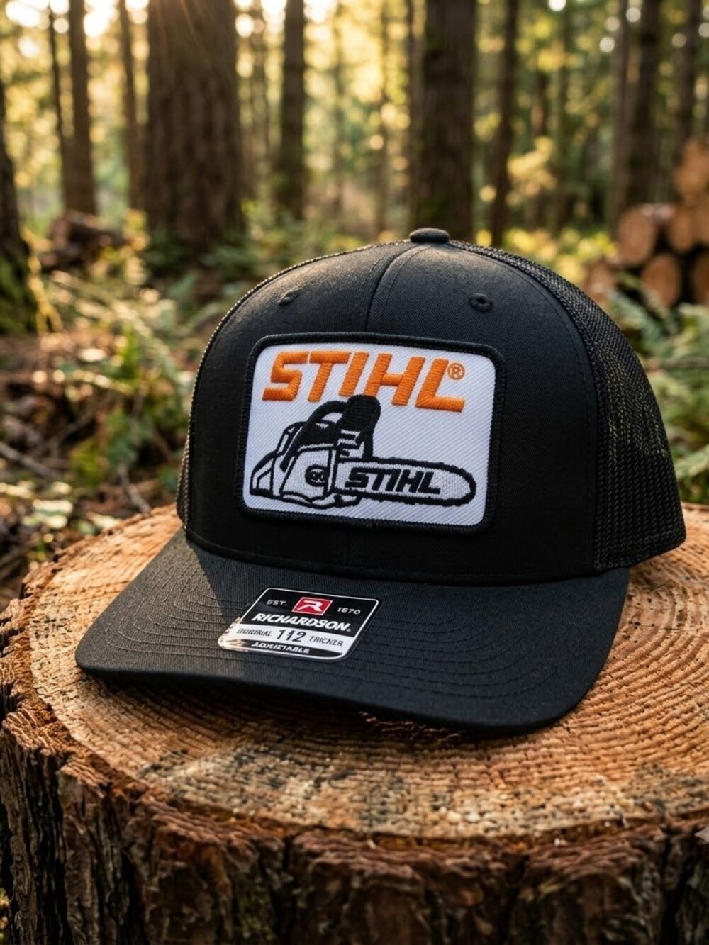 Retro Chainsaw Power Tool Trucker Hat Vintage Orange Logging Richardson 112